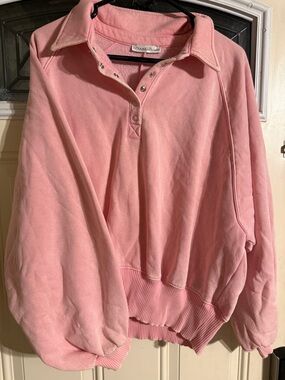 Zenana Outfitters Washed Pink Snap-Front Fleece Pullover L/XL